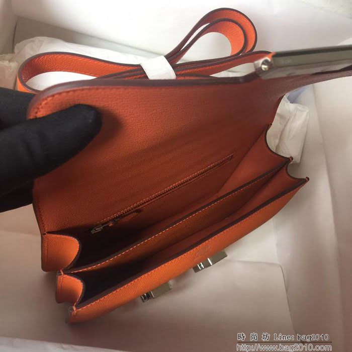 HERMES愛馬仕 Constance 空姐包 橙色 金銀扣 原廠Epsom皮 原版五金 蜜蠟線縫製 單肩斜挎包  Ama1264